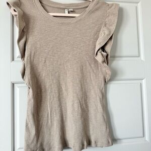 Ruffle Sleeve Ribbed Tank Top - Taupe